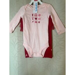 Carters Baby Girls 6M Pink I Love You Heart Bodysuit Red Tutu Pants‎ Valentine